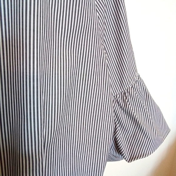 Chico's Striped Cotton Button Up Shirt with Sleeve Detail - Picture 6 of 8